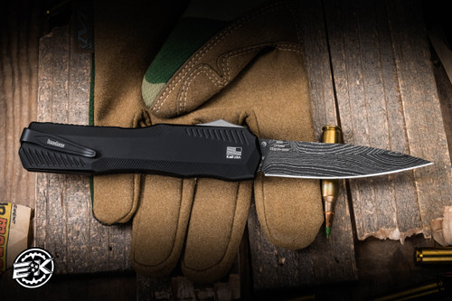 Kershaw LiveWire OTF Automatic Knife Black Carbon Fiber 3.4" Spearpoint Damascus 9000CFDAM