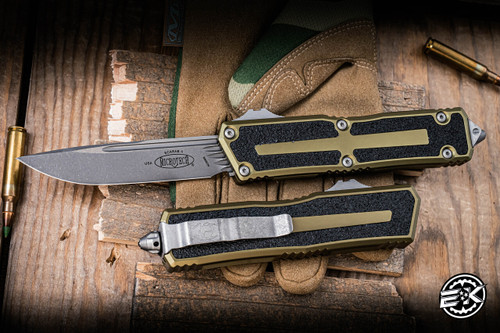 Microtech Scarab II Gen III OTF Automatic Knife OD Green Aluminum 4" M390 Drop Point Apocalyptic Stonewash 1278-10APOD