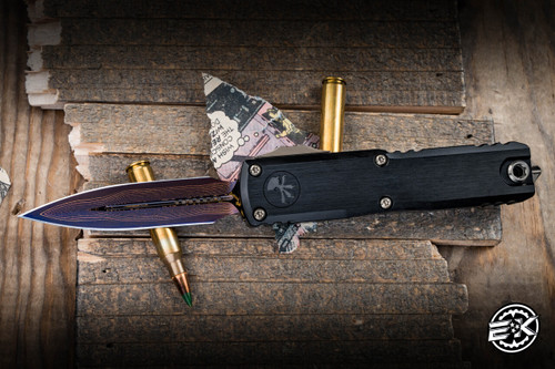 Microtech Marfione Custom Select UTX-85 Gen III OTF Purple Accents 3" Dagger Blued CopperMai Damascus 1232-16MS3-1