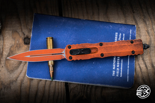 Microtech Dirac OTF Automatic Knife Weathered Orange Aluminum 3" Dagger Black  225-1WOR