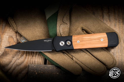 Preowned-ProTech Godson Automatic Folding Knife Olive Inlay 3.15"