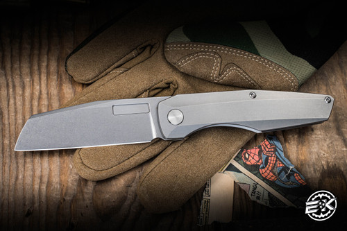 Preowned- Vero Engineering Axon Framelock Knife Raw TItanium 3.4" M390 Stonewash