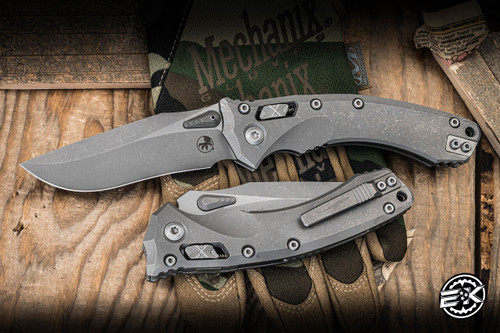 Microtech Marfione Select Amphibian Ram-LOK Folding Knife Slab Side Titanium 3.9" Apocalyptic Stonewash 137RL-10APMS1