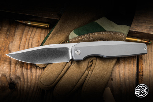 Vero Engineering Lux Folding Knife Bead Blasted Titanium 3.8" M390 Stonewash Hollow Grind