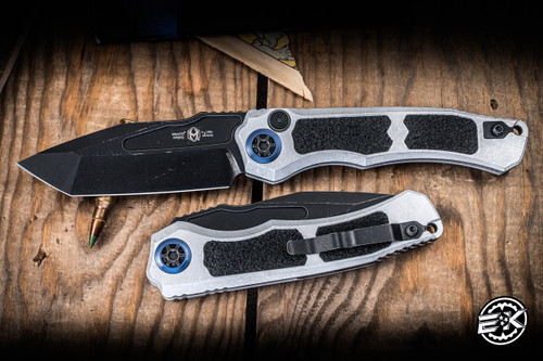 Heretic Knives Wraith V4 Automatic Folding Knife Black Blizzard 3.6" Battleworn Tanto H100-8A-BLZ