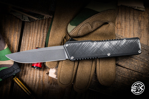 Chaves Knives Dissident OTF Knife Crosshatch Road Rash Aluminum 3.7" S35VN Drop Point Stonewash