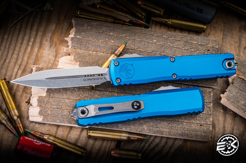 Microtech Ultratech Gen IV OTF Automatic Knife Blue 3.5" M390 Stonewash Dagger 11224-10BL