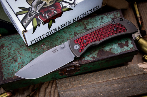 Preowned-Mcnees Knives Mac 2 Atomic Bronze Titanium Red G10 Inlay 3.5" MagnaCut Stonewash