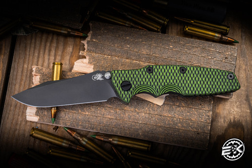 Preowned-Rick Hinderer Knives EKlipse Non-Flipper , Green/Black G10, Battle Black 3.5" 20CV Spearpoint