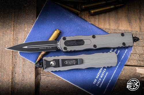 Microtech Dirac OTF Automatic Knife Natural Clear Aluminum 3" M390 Dagger Black 225-1NC