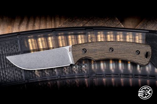 Three Rivers Manufacturing TRM TAGALONG Fixed Blade Knife OD Green Micarta 2.4" MagnaCut Stonewash