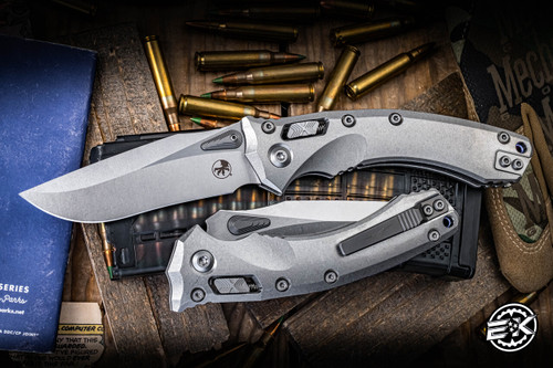 Microtech Amphibian Ram-LOK Folding Knife Titanium x Purple Accents 3.9" Stonewash 137RL-10MS3