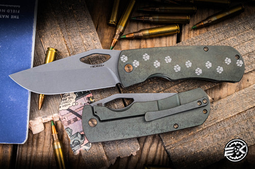 McNees Knives Dixon Folding Knife Dog Paws Green-Bronze Titanium 3.75" MagnaCut Satin