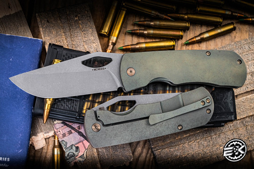 McNees Knives Dixon Folding Knife Green-Bronze Titanium 3.75"  MagnaCut Stonewash