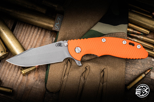 Rick Hinderer Knives XM-18 Folding Knife Orange G10 3.5″ MagnaCut Harpoon Spanto Working Finish