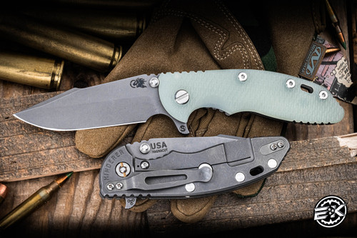 Rick Hinderer Knives XM-18 Folding Knife Translucent Green G10 3.5″  MagnaCut Harpoon Spanto Working Finish