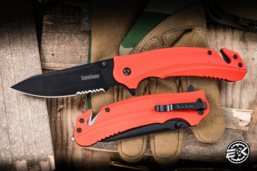 Kershaw Barricade Assisted Rescue Knife Red GFN 3.5" Serrated Black 8650ST