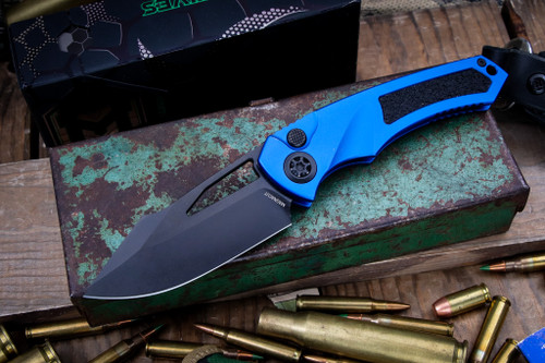 Preowned-Heretic Knives "Pariah" Manual Blue Aluminum 3.75" MagnaCut DLC H046-6A-BLU