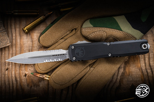 Preowned-Microtech Ultratech Gen III ZBP OTF Automatic Knife 3.5" M390 Stonewash Serrated 1121-11