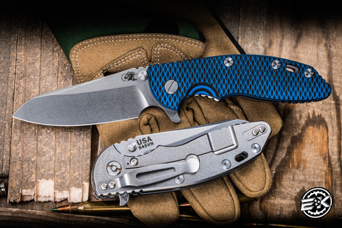 Rick Hinderer Knives XM-18 3.5" Folding Knife Blue-Black G10 S45VN Sheepsfoot Stonewash