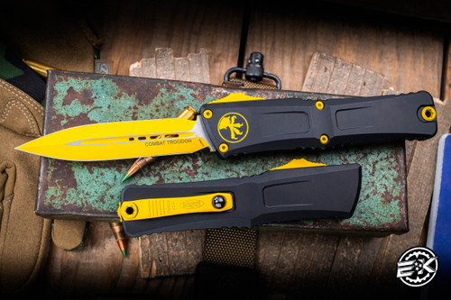 Microtech Combat Troodon Gen III OTF Automatic Knife Black 4" M390, Dagger Corvette Yellow 1142-1CYSK