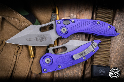 Microtech Stitch Automatic Folding Knife Purple 3.75" M390 Apocalyptic Stonewash 169-10APPU