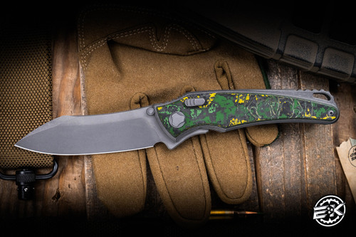 Hawk Knives Talon Titanium Green Jungle Carbon Fiber Overlay 3.5" M390 Stonewash