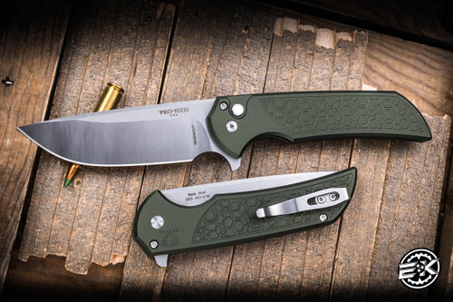 ProTech Mordax Manual Flipper Button Lock Knife Green 3.75" MagnaCut