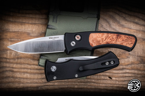 ProTech Duke 2 Automatic Folding Knife Black Aluminum with Maple Burl Inlay 2.65" MagnaCut DUKE2110-MAPLE