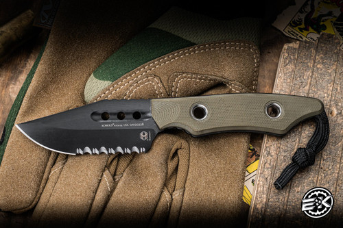 Heretic Knives Kobold Fixed Blade Knife OD Green G10 2.5" Bowie Serrated DLC H065-6B-OD/G10