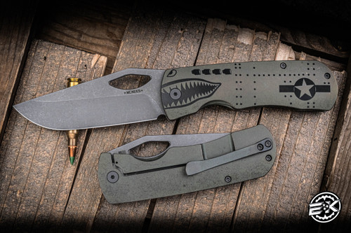 McNees Knives Dixon Folding Knife Tiger Bomber Green-Bronze Titanium 3.75" MagnaCut Stonewash