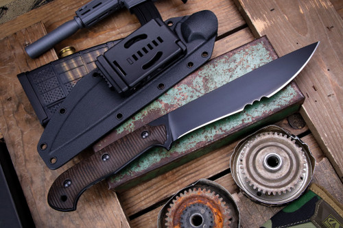 Bastinelli Knives Silence Customized Fixed Blade Knife Micarta 7" PVD Black Serrated