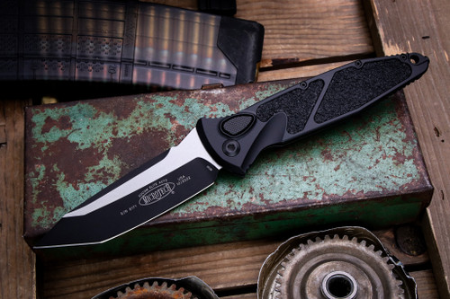 Preowned-Microtech Socom Elite Automatic Black Knife 4" Black Tanto 161A-1T (Preowned)