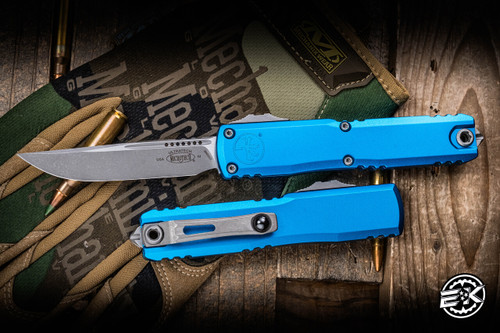 Microtech Ultratech Gen IV OTF Automatic Knife Blue Aluminum 3.4" M390 Apocalyptic Stonewash 11214-10APBL