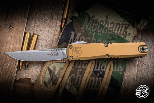 Microtech Ultratech Gen IV OTF Automatic Knife Tan Aluminum 3.5" M390 Drop Point Stonewash 11214-10TA