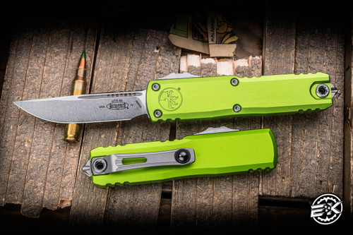 Microtech UTX-85 Gen IV OTF Automatic Knife Neon Green 3" M390 Stonewash 12314-10NG