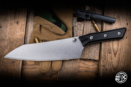 Microtech Chef Kitchen Knife Black G10 8" M390 Stonewash 3000-10BK