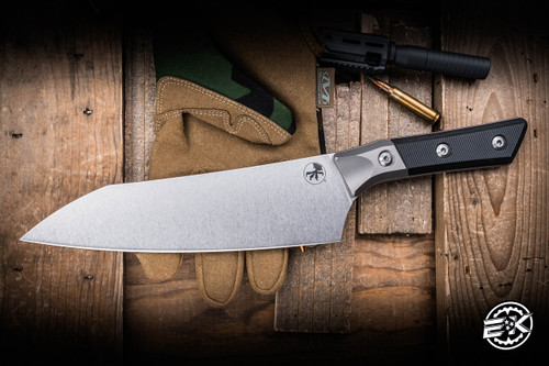 Microtech Chef Fixed Blade Knife Black G10 8" M390 Stonewash 3000B-10BK