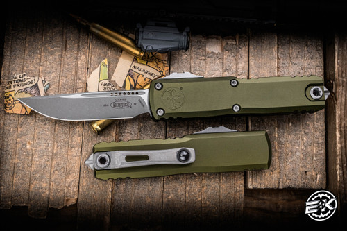 Microtech UTX-85 Gen IV OTF Automatic Knife OD Green 3" M390 Apocalyptic Stonewash 12314-10APOD