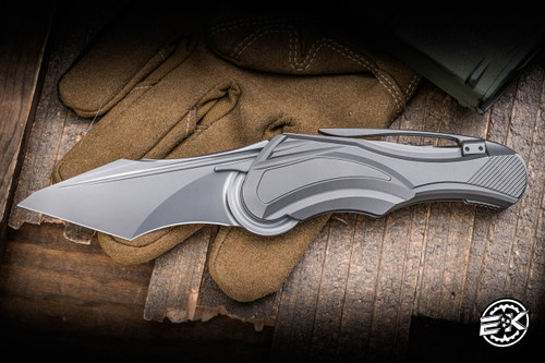 Poikilo Blade Carmen Folding Knife Gray Titanium 3.4" M398 Tanto Stonewash