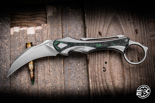 Poikilo Blade Thorny Devil Folding Knife Gray-Green Fat Carbon Titanium 2.6" Hawkbill Stonewash