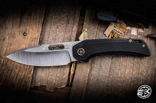 Preowned EMP EDC Nymble X Folding Knife Blackwashed Frag Titanium Framelock Bronze Accents 3" Drop Point Stonewash
