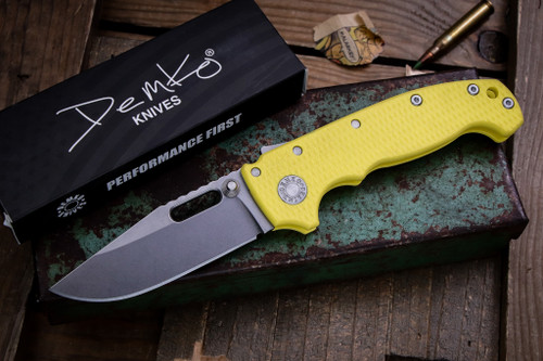 Demko Knives MGAD20 Folding Knife Yellow G10 3.6" MagnaCut Clip Point