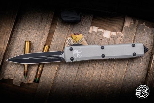Preowned-Microtech Ultratech Titanium Grey OTF Automatic Knife 3.4" M390 Black 122-1TG