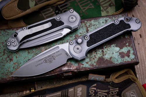 Microtech LUDT Gen III Automatic Folding Knife Weathered Metal 3.4" M390 Drop Point Apocalyptic Stonewash 1135-10APWME