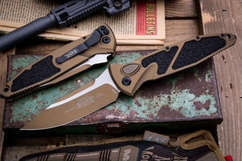Microtech Socom Elite Automatic Folding Knife Burnt Bronze Aluminum/Grip Inlay 4" M390 Drop Point 160A-1UB-C19Z4