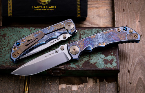 Spartan Blades SHF Custom Harsey Folder Knife Angel Titanium 4" MagnaCut Drop Point Stonewash