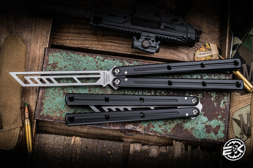 Squid Industries Krake Raken V3 Black Butterfly Balisong Trainer 4.9" Stonewash