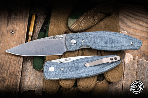 Three Rivers Manufacturing ATOM Folding Knife Lizard Skin Denim Micarta 3.5" MagnaCut Drop Point Stonewash