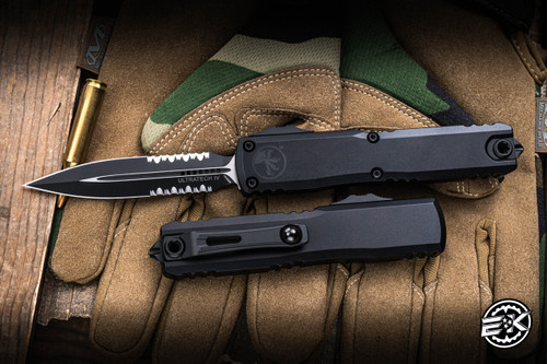 Microtech Ultratech Gen IV OTF Automatic Knife Black Tactical Aluminum 3.5" M390 Dagger Serrated Black 11224-2T